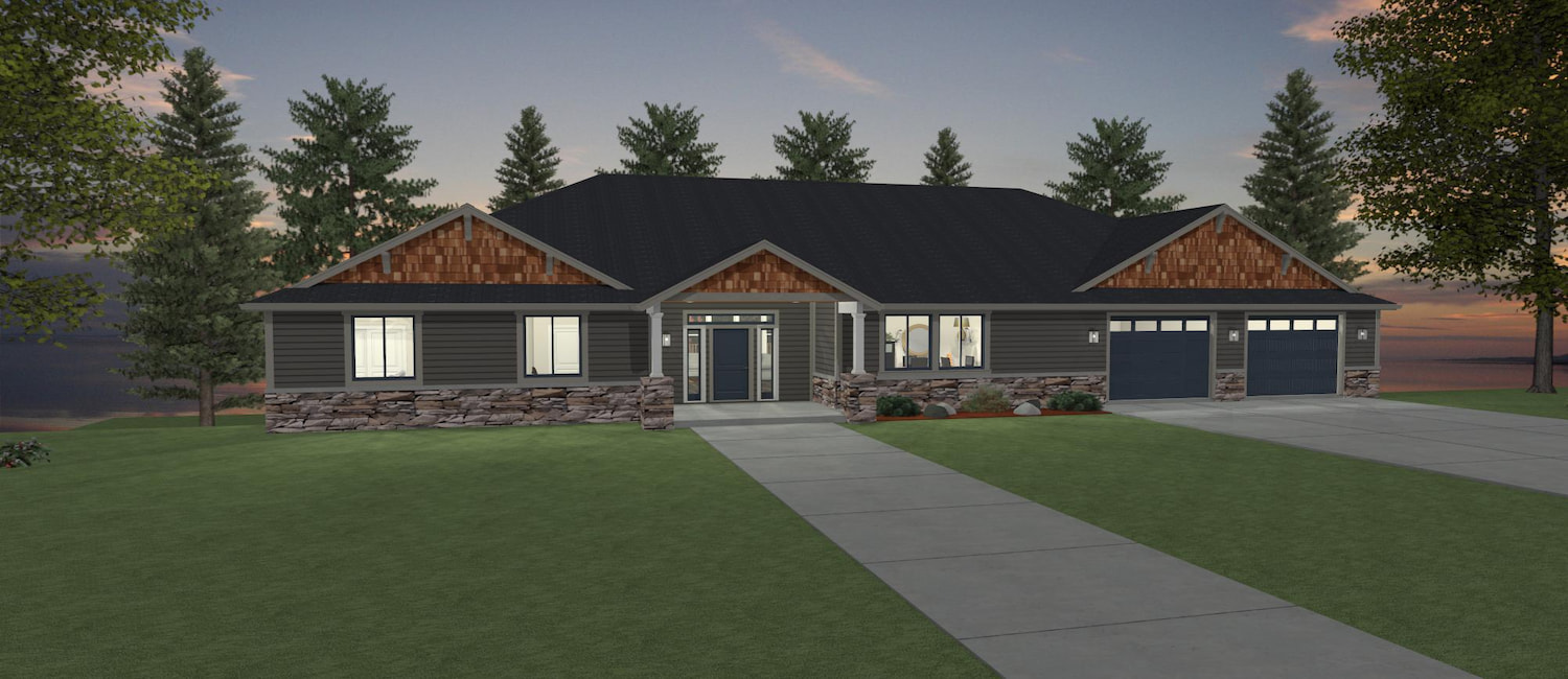 Elevation 3D rendering of a custom home from Design NW