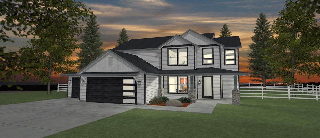 Elevation 3D rendering of a custom home from Design NW