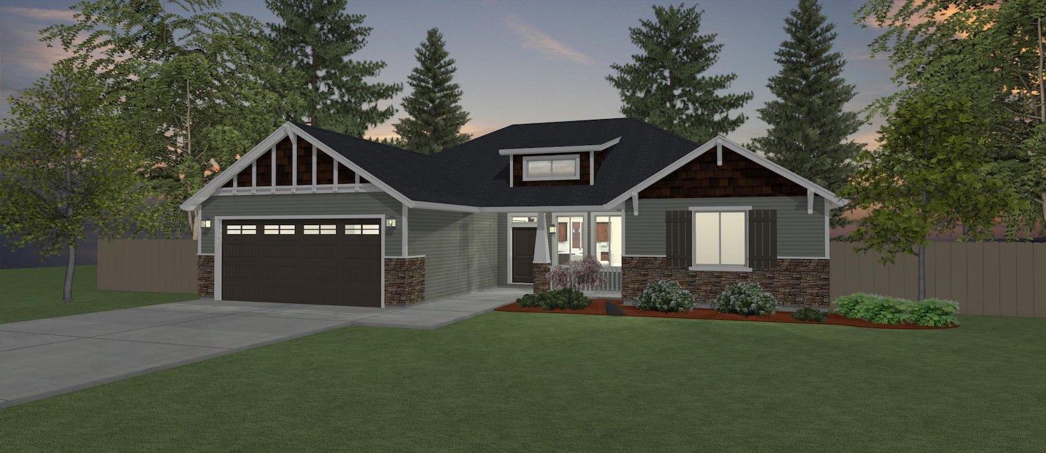 Elevation 3D rendering of a custom home from Design NW