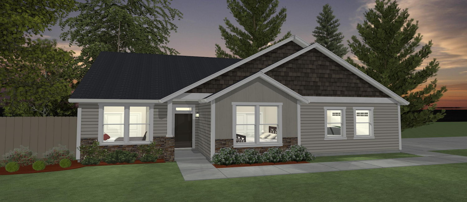 Elevation 3D rendering of a custom home from Design NW