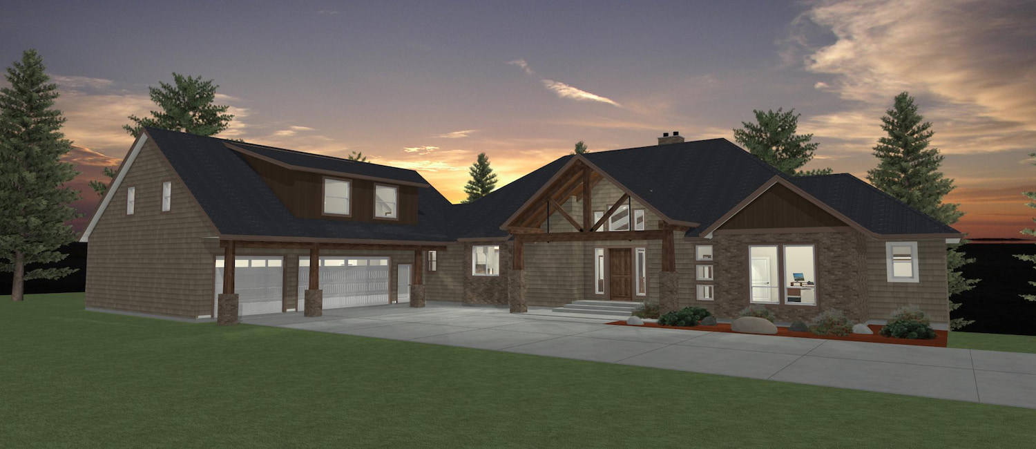 Elevation 3D rendering of a custom home from Design NW