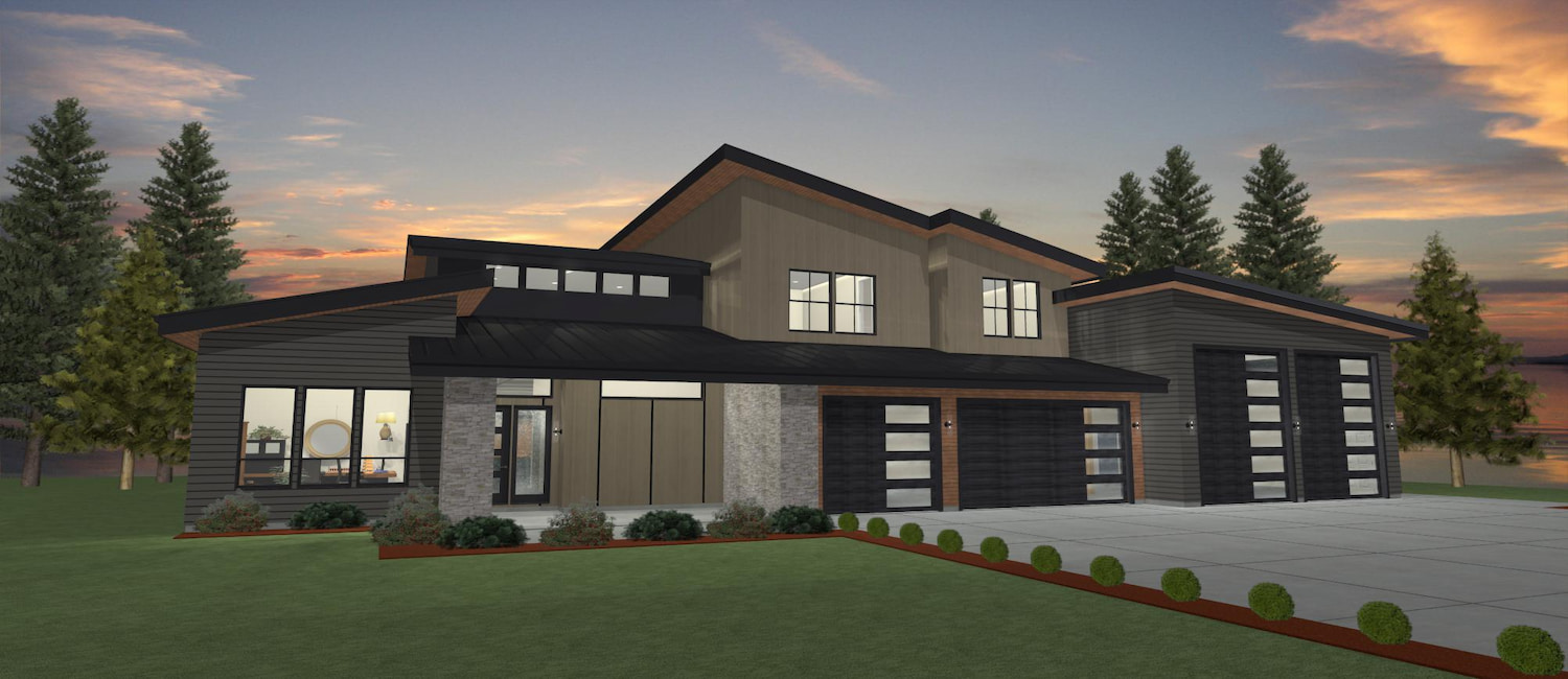 Elevation 3D rendering of a custom home from Design NW