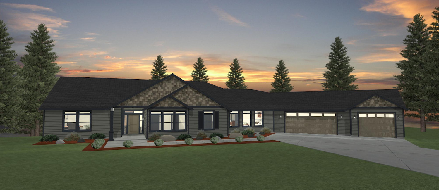 Elevation 3D rendering of a custom home from Design NW