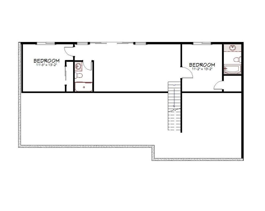 Basement floor plan view of a custom home from Design NW