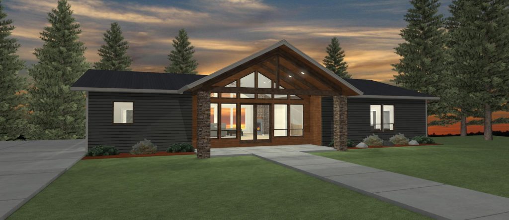 Elevation 3D rendering of a custom home from Design NW