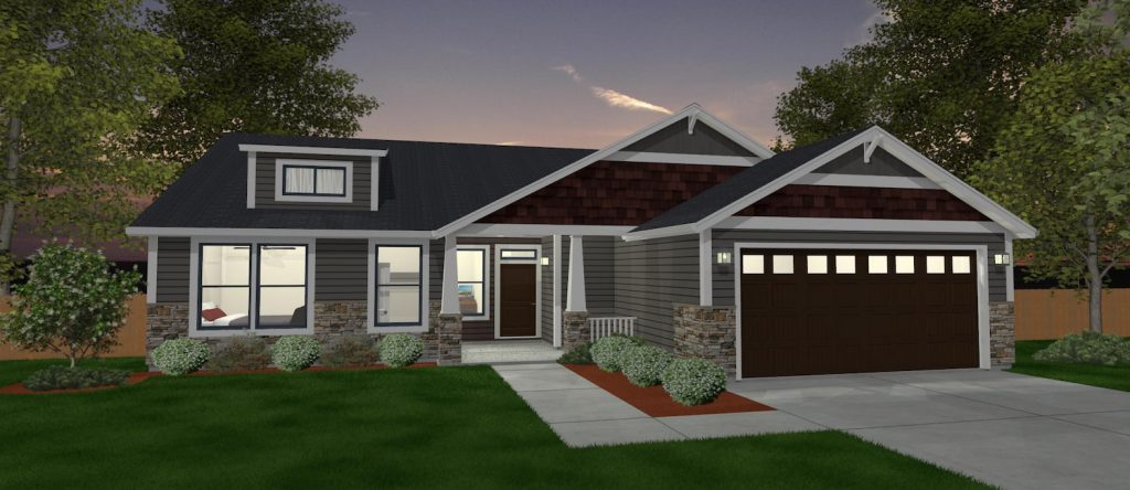 Elevation 3D rendering of a custom home from Design NW