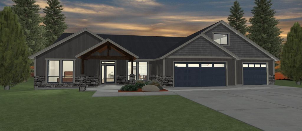 Elevation 3D rendering of a custom home from Design NW