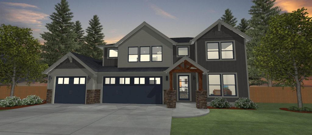 Elevation 3D rendering of a custom home from Design NW