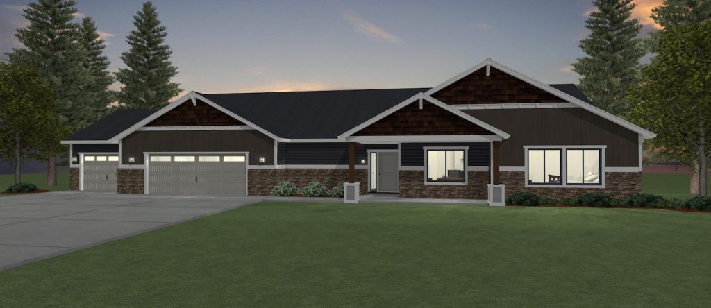 Elevation 3D rendering of a custom home from Design NW