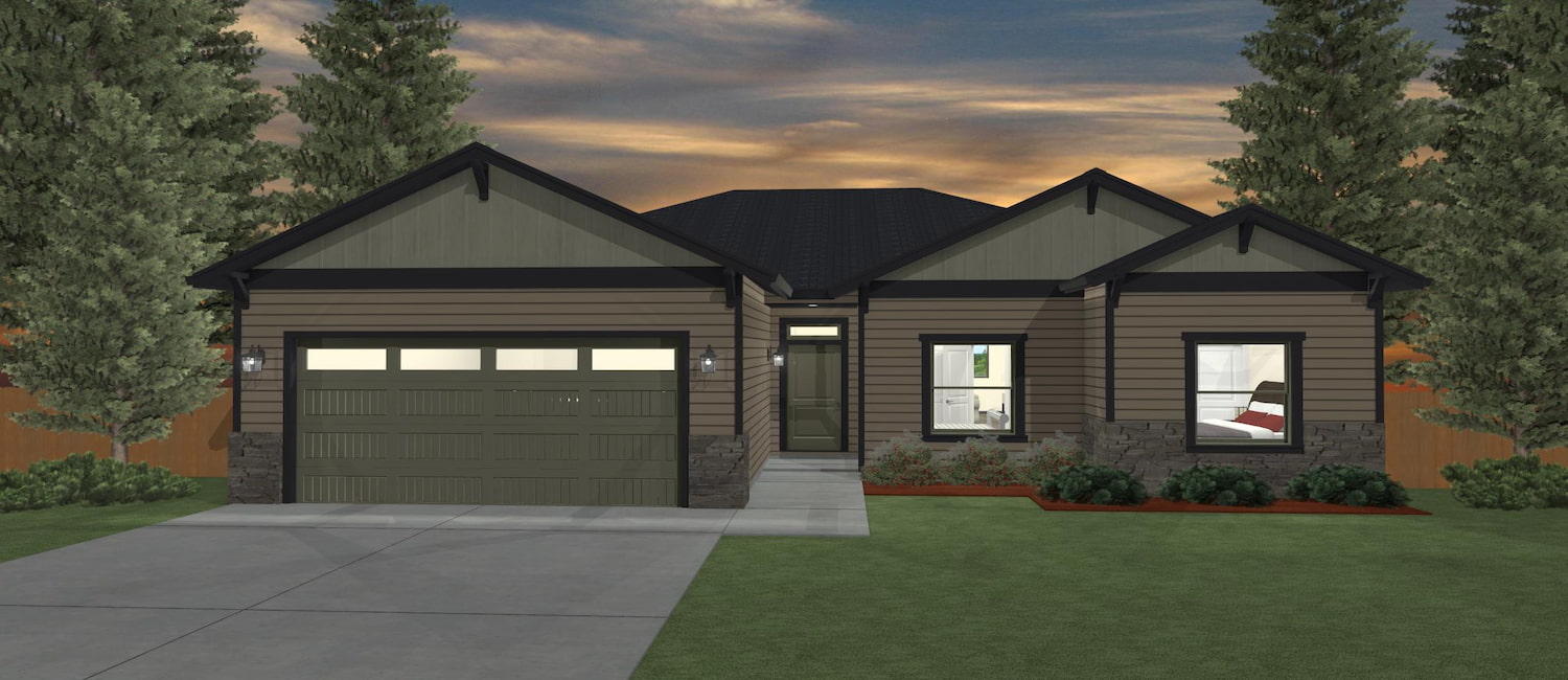 Elevation 3D rendering of a custom home from Design NW