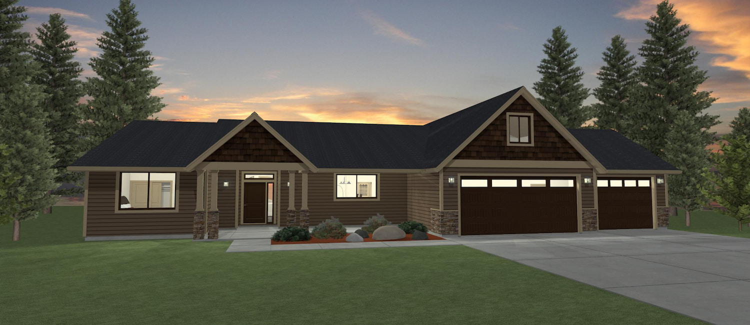 Elevation 3D rendering of a custom home from Design NW