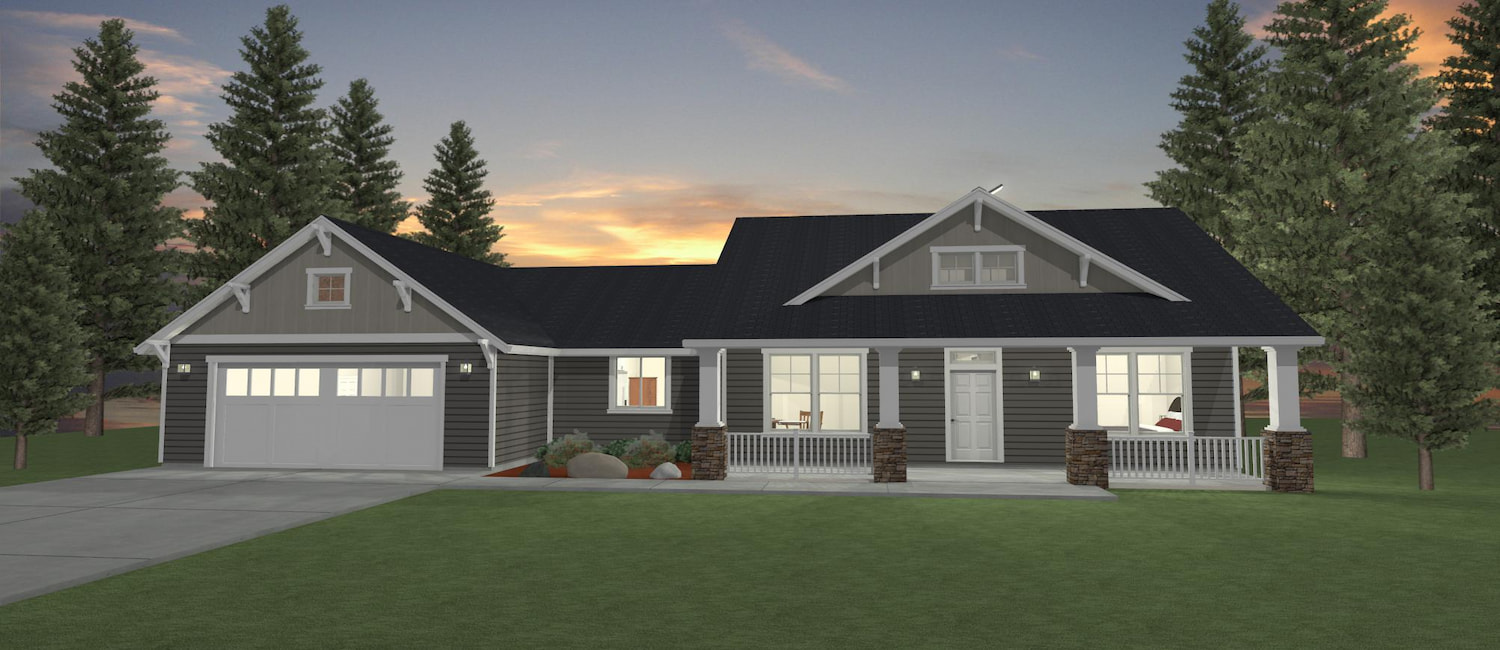 Elevation 3D rendering of a custom home from Design NW