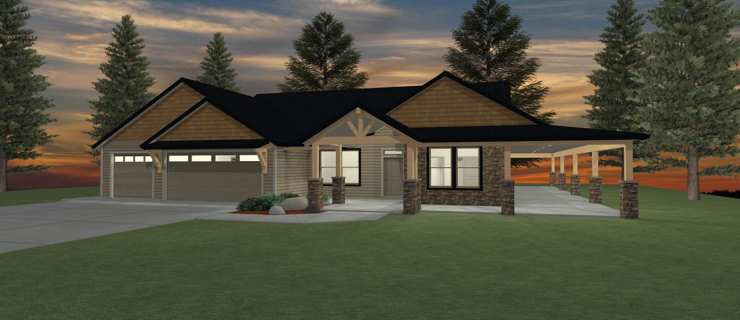 Elevation 3D rendering of a custom home from Design NW