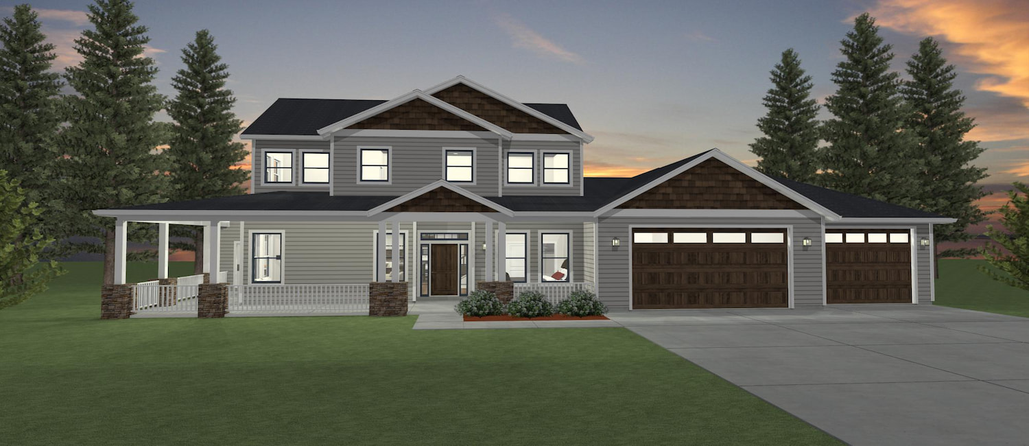 Elevation 3D rendering of a custom home from Design NW