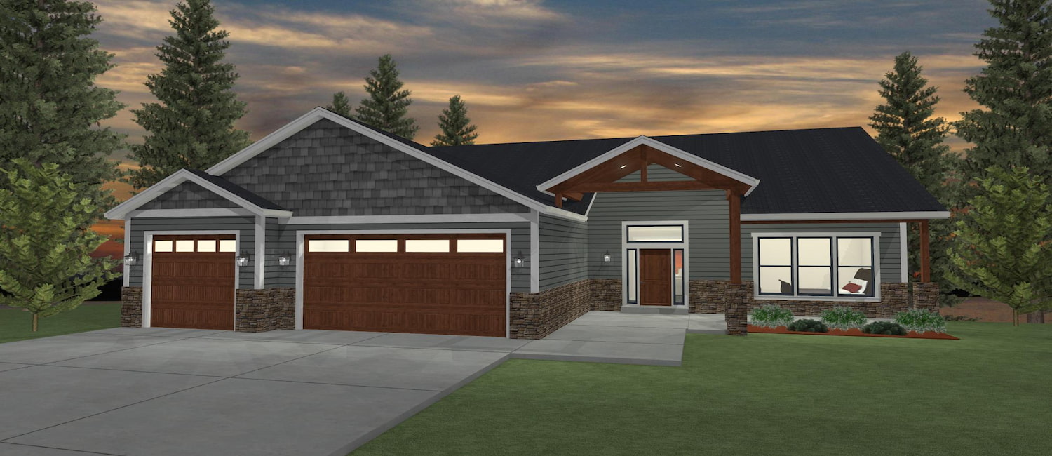 Elevation 3D rendering of a custom home from Design NW