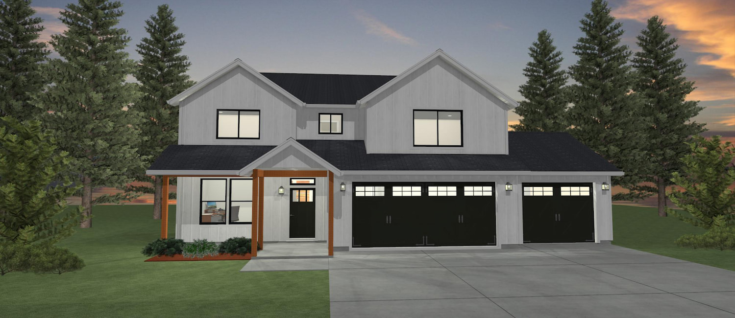 Elevation 3D rendering of a custom home from Design NW