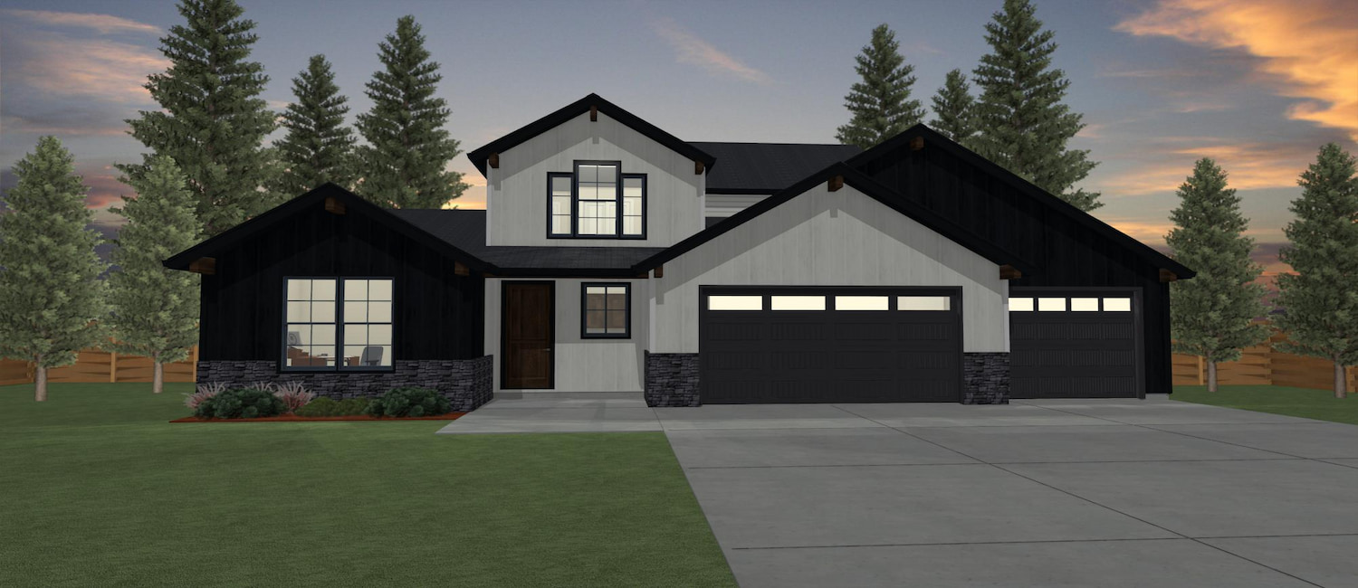 Elevation 3D rendering of a custom home from Design NW