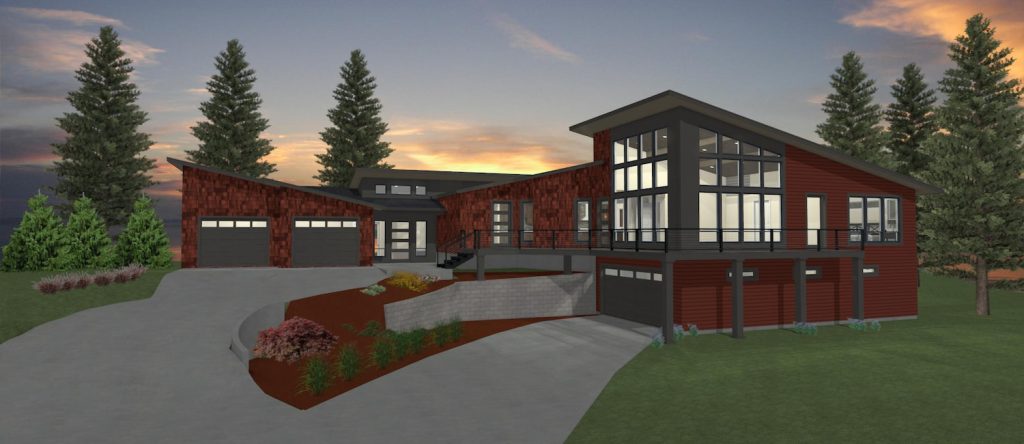 Elevation 3D rendering of a custom home from Design NW