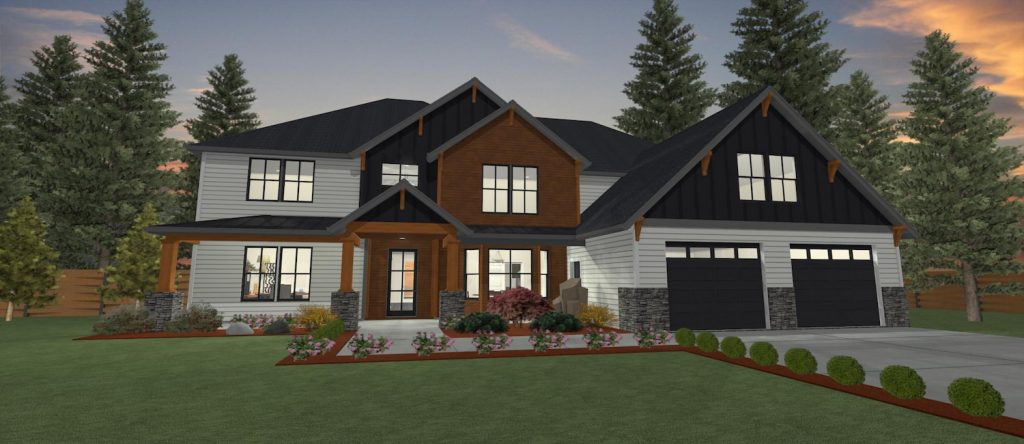 Elevation 3D rendering of a custom home from Design NW