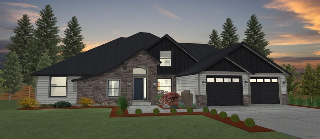 Elevation 3D rendering of a custom home form Design NW