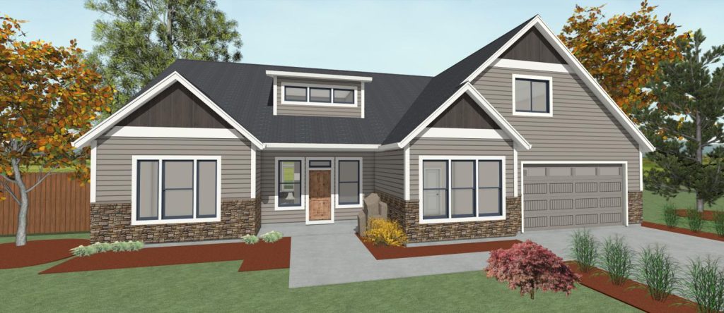 Rendering of the elevation of a traditional 2947sf home by Design NW