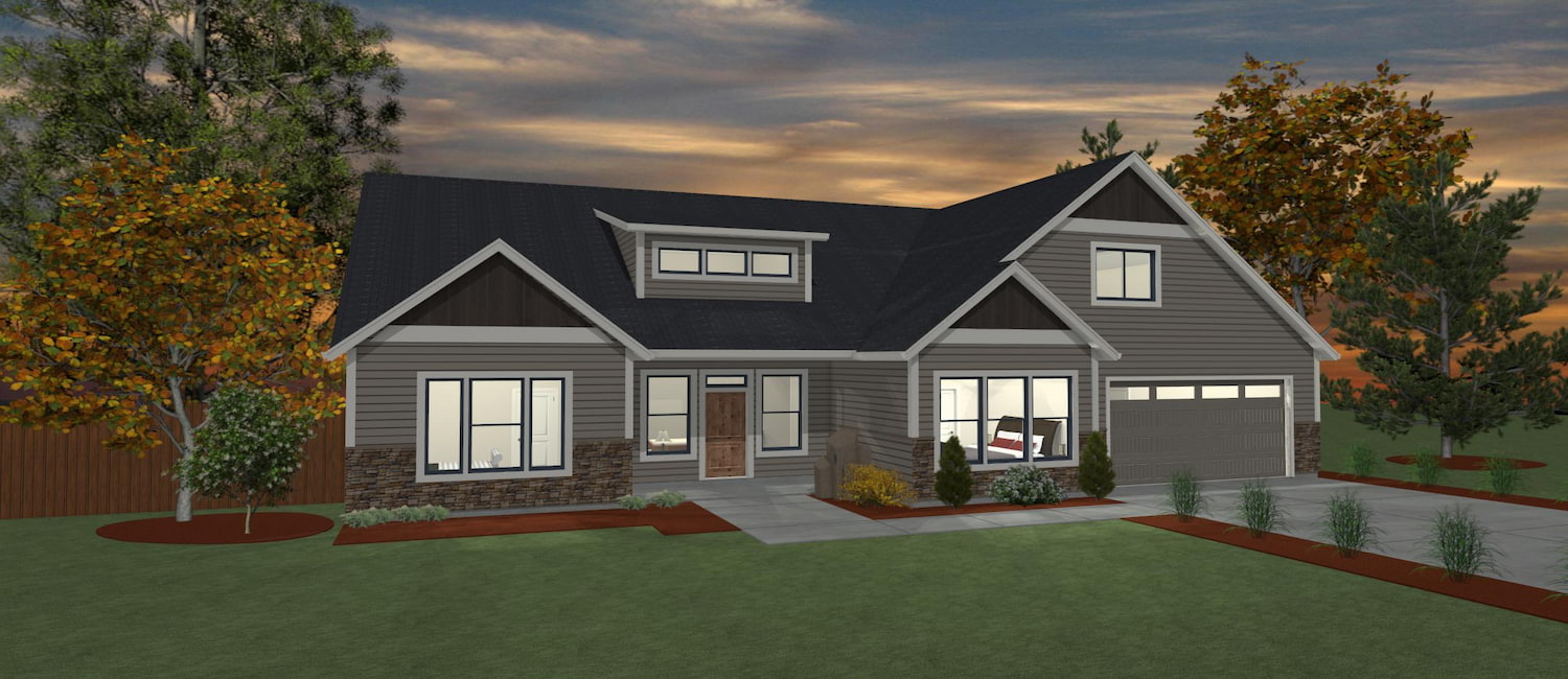 Elevation 3D rendering of a custom home from Design NW