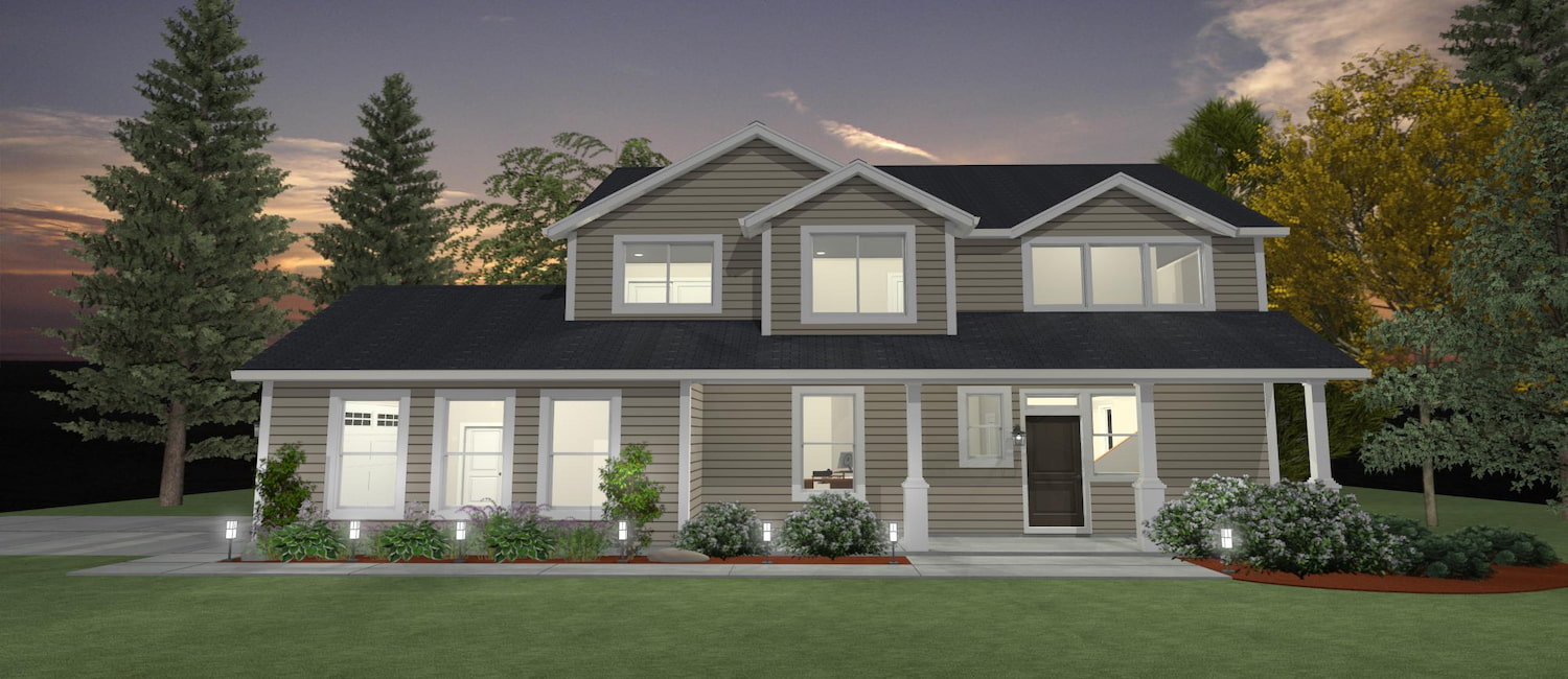 Elevation 3D rendering of a custom home from Design NW