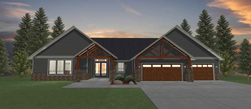 Elevation 3D rendering of a custom home from Design NW