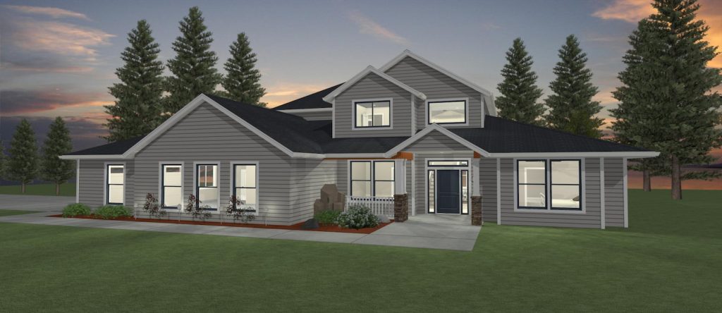 Elevation 3D rendering of a custom home from Design NW