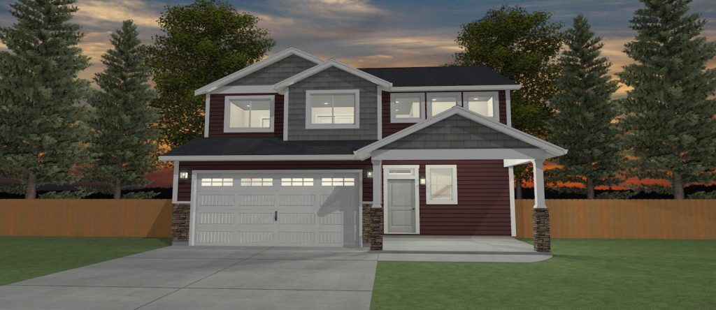 Elevation 3D rendering of a custom home from Design NW