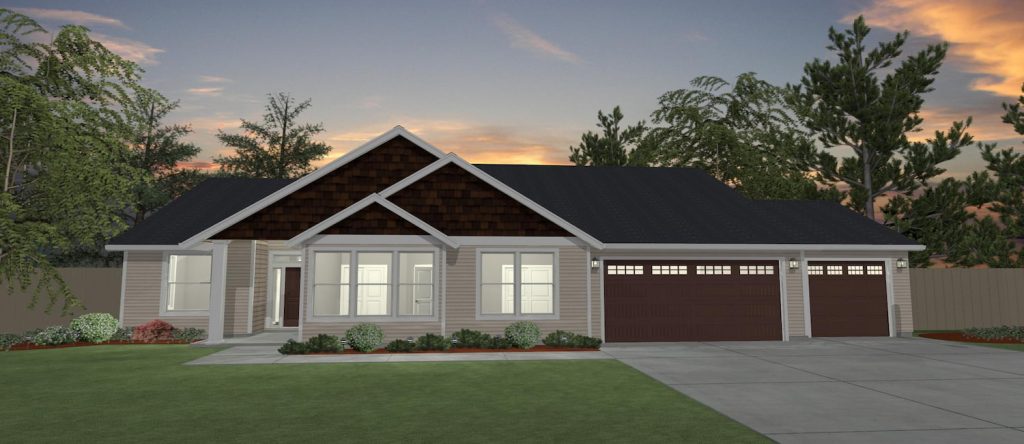 Elevation 3D rendering of a custom home from Design NW