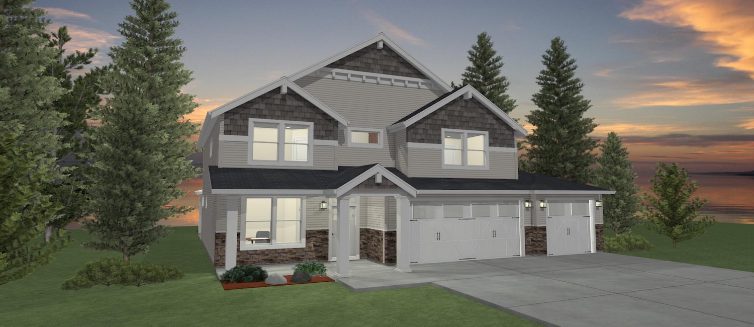 Elevation 3D rendering of a custom home from Design NW