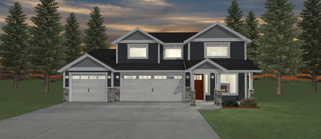 Elevation 3D rendering of a custom home from Design NW