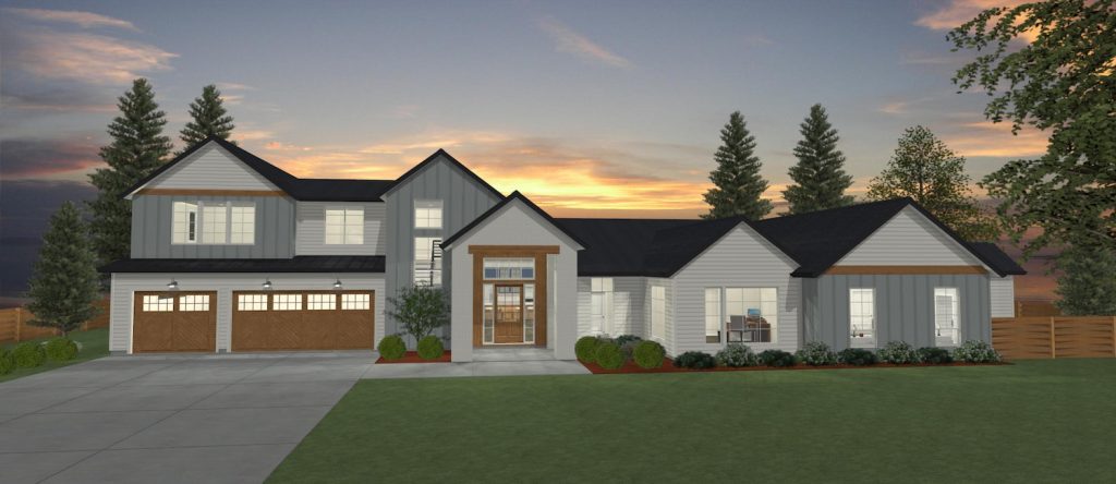 Elevation 3D rendering of a custom home from Design NW