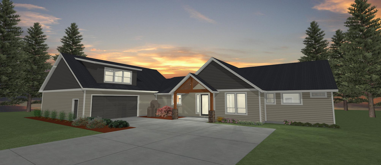 Elevation 3D rendering of a custom home from Design NW