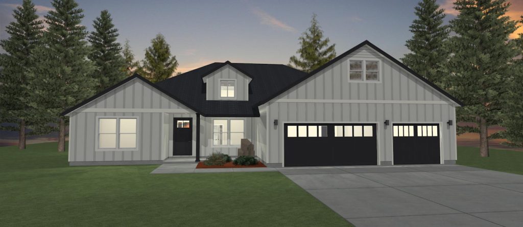 Elevation 3D rendering of a custom home from Design NW