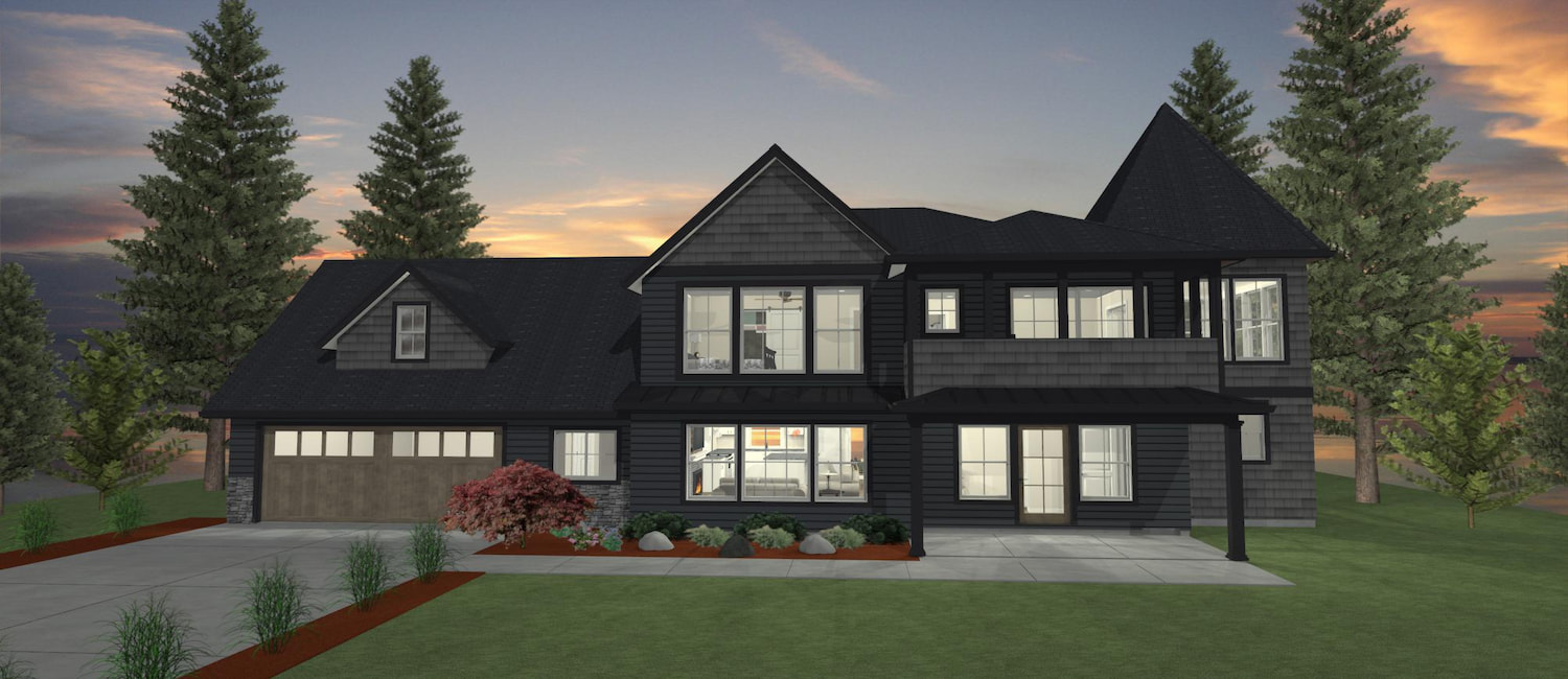 Elevation 3D rendering of a custom home from Design NW