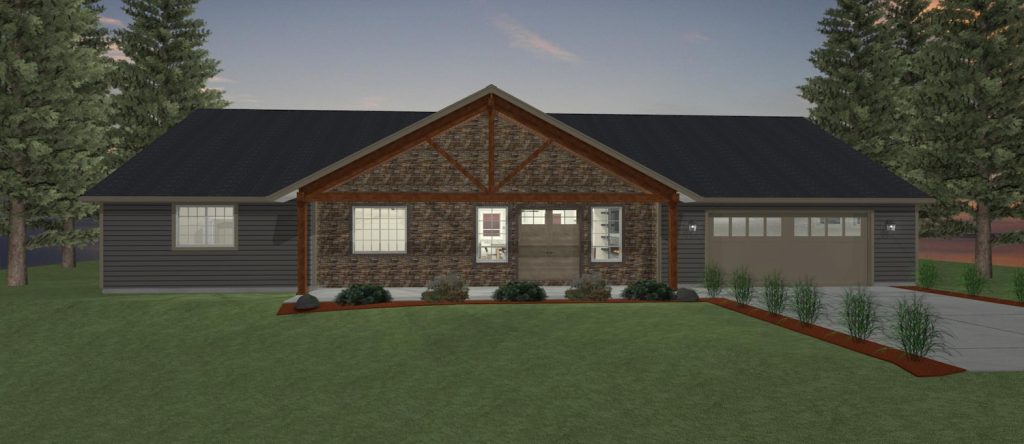 Elevation 3D rendering of a custom home from Design NW