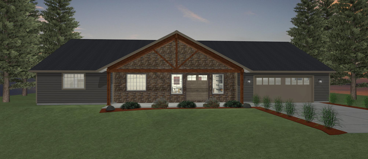 Elevation 3D rendering of a custom home from Design NW