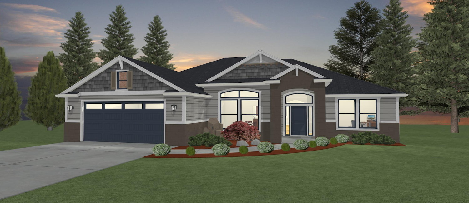 Elevation 3D rendering of a custom home from Design NW