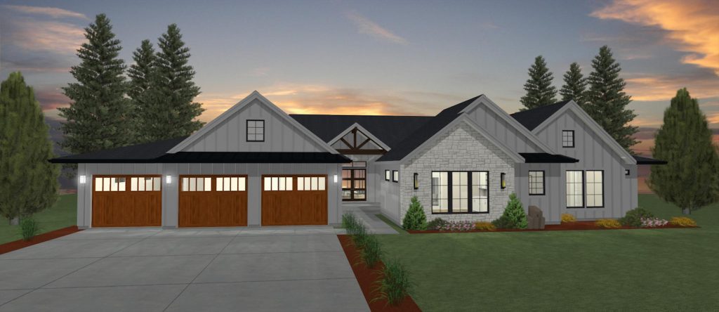 Elevation 3D rendering of a custom home from Design NW