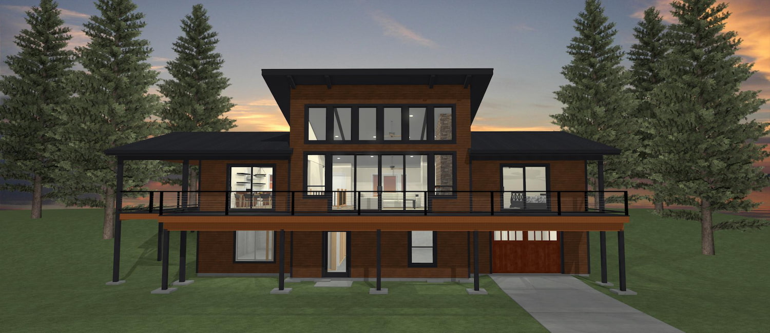 Elevation 3D rendering of a custom home from Design