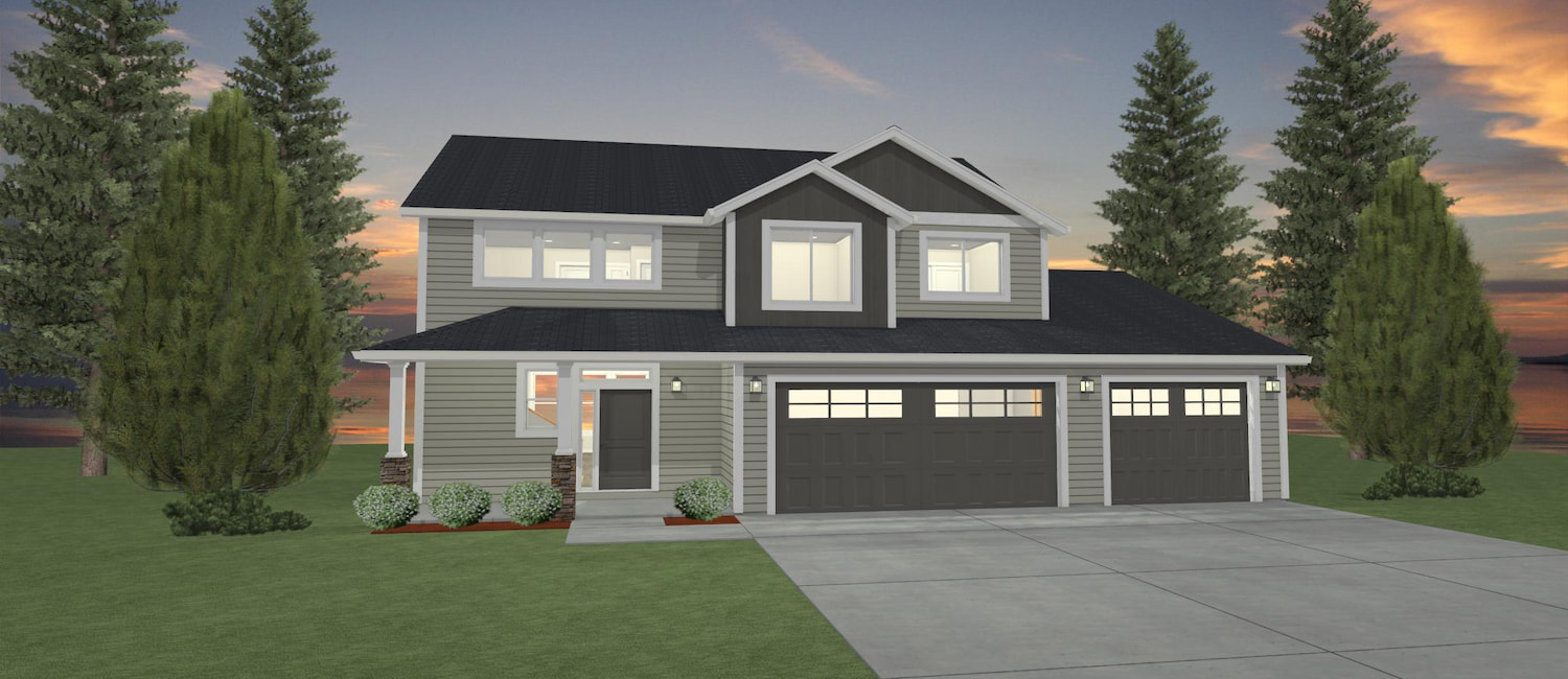 Elevation 3D rendering of a custom home from Design NW