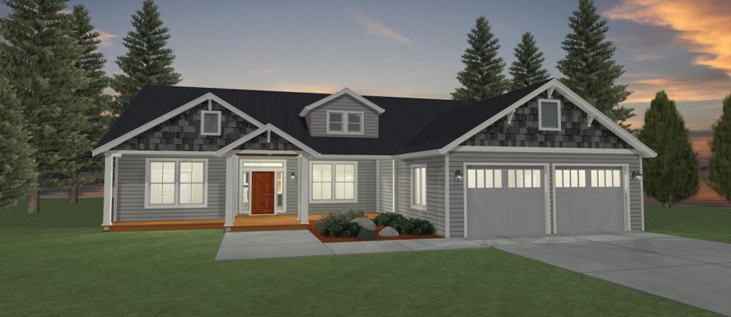 Elevation 3D rendering of a custom home from Design NW