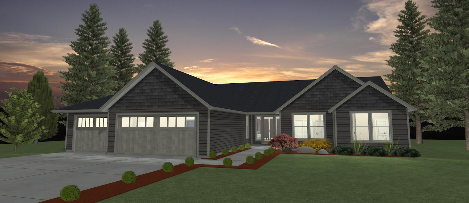 Elevation 3D rendering of a custom home from Design NW