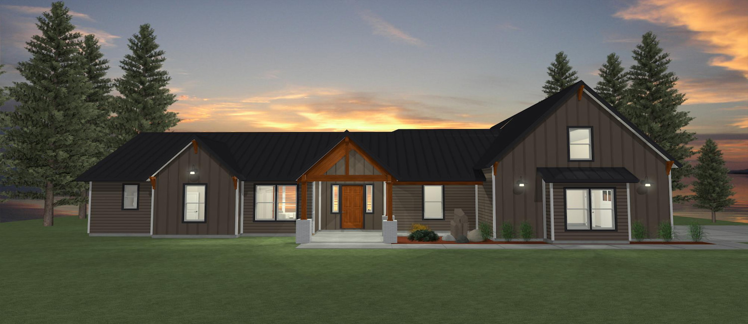 Elevation 3D rendering of a custom home from Design NW