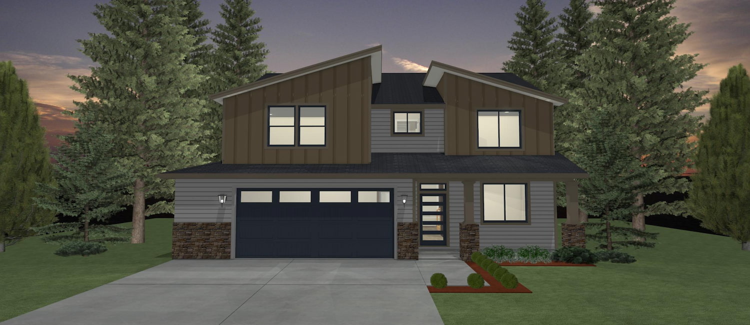 Elevation 3D rendering of a custom home from Design NW