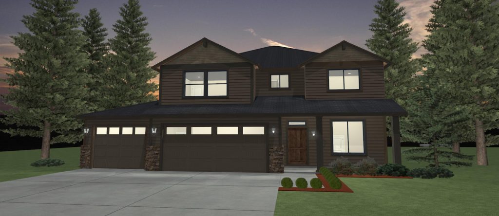 Elevation 3D rendering of a custom home from Design NW