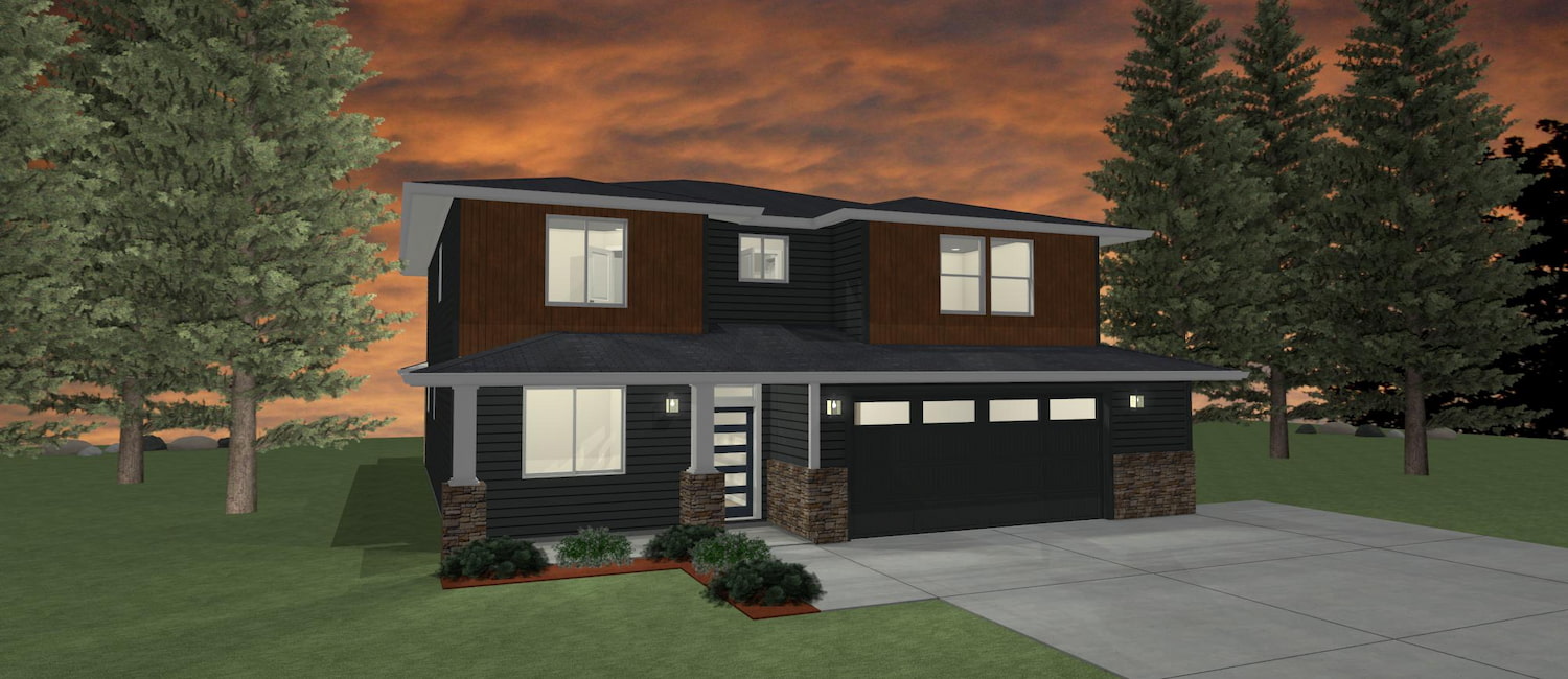 Elevation 3D rendering of a custom home from Design NW