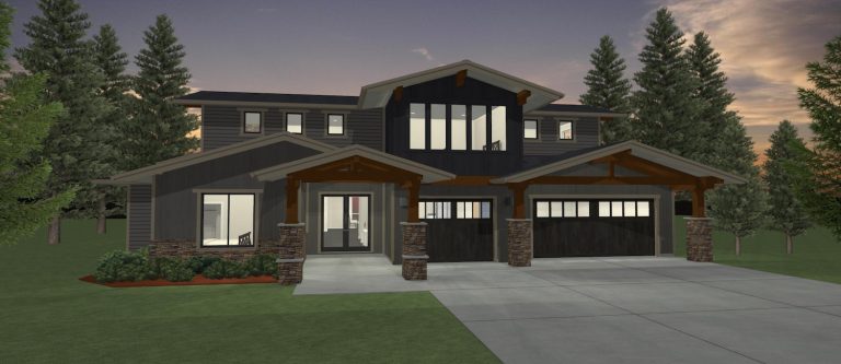 Elevation 3D rendering of a custom home from Design NW